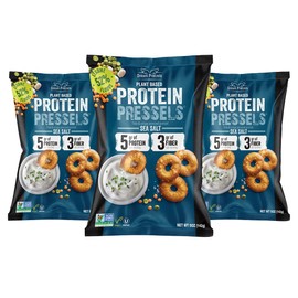 Pressels Plant Based Protein Pretzels Sea Salt, Vegan Protein Snack Crisps, 3 pack of 5 oz Baked Pretzel Chips