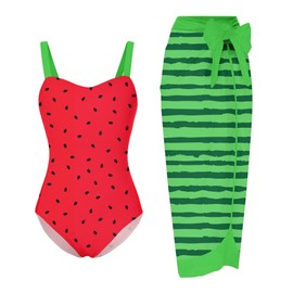 uideazone Size 11-12 Bathing Suit for Girls 2 Piece Swimsuit Hawaii Surfing Rash Guard Sets Swimwear with Cover Ups Beach Skirt for Skirt for Bathing Vacation Diving