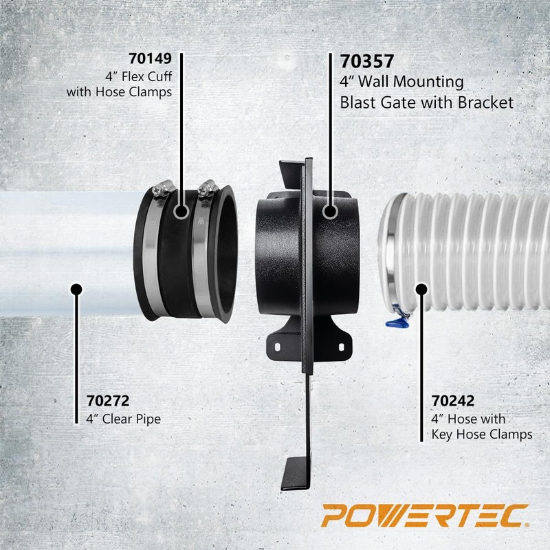 POWERTEC 70357 4 Inch Wall Mounting Blast Gate with Bracket