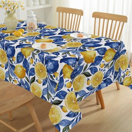 Honellaty Summer Tablecloth 52" x 70" Rectangle, Lemon Leaves Table Cloths Spill-Proof Stain Resistant Wrinkle Free Table Cover for Dining, Party, Picnic