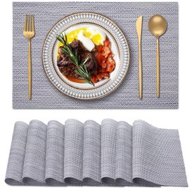 Blibalaskr Washable Place Mats, Set of 8, Non-Slip, Heat Resistant, Vinyl Place Mats, Easy to Clean Place Mats, Wipe Clean for Kitchen, Dining Room, Dining Table, 45 cm x 30 cm (Gold Blue)