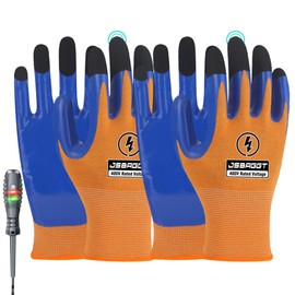 JSBAGGT Electrical Gloves 2PCS 400V Insulated Gloves Voltage Resistance Electrician High Voltage Mechanic Gloves Flame Retardant Touchscreen Working Gloves with Rubber (Orange and Blue)