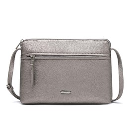 David Jones - Women's shoulder bag - small flat shoulder bag with imitation leather - classic elegant city clutch bag - 2 compartments - phone bag shopping travel, Silver, One Size, Stylish
