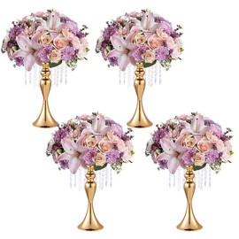 Fullvaseer 4pcs Wedding Centerpieces for Tables,Gold Vases for Centerpiece,Crystal Flower Stand,Floral Vases for Tabletop Flower Arrangement Stand Valentines Gift Party Anniversary Home Decor