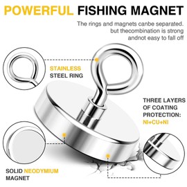 DIYMAG Strong Neodymium Fishing Magnets, 300 lbs(136 KG) Pulling Rare Earth Magnet High Power with Handle Diameter 1.97 inch(50mm) for Retrieving in River and Magnetic Fishing