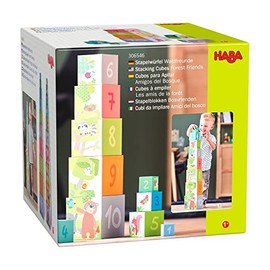 HABA Stacking Cubes Forest Friends, 10 Stacking Cubes Made of Cardboard with Funny Animal Motifs for Babies from 12 Months