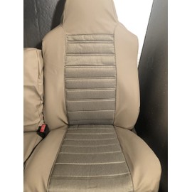Durafit Seat Covers, F58-L2/Q3, 2002-2010 F250-F550 Super Duty, Front 40/20/40 Split Bench Seat with High Back Buckets Seats, Exact Fit Seat Covers, in Beige Leatherette with a Quilted Insert