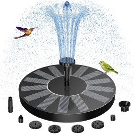 AMZtime AISITIN Solar Bird Bath Fountain with 6 Nozzles, Solar Fountain Pump Outdoor