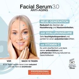 Hyaluronic Acid Face Serum 3 Molecular Weights with Vitamins C and D, Collagen and Retinol Moisturising and Radiant Anti-Wrinkle Serum for Men and Women | Vitamin C Serum 60ml