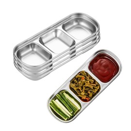 XZJMY 5Pcs Stainless Steel Dipping Bowls 3 Grids Divided Sauce Dishes Appetizer Serving Plates Small Square Seasoning Dish Condiment Server Dish for Kitchen Home,BBQ and Party Dinner (5, Silver)