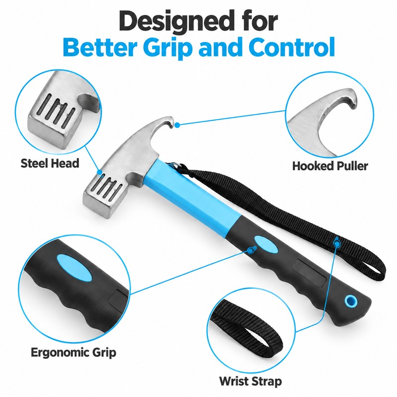 Camping Tent Hammer with Nail Puller – High Carbon Steel