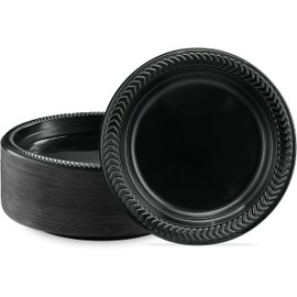 Bluesky Cuisine Black Round Plastic Plates - 7" (Pack of 100) - Durable & Microwave Safe - Perfect For Parties, Weddings, And Everyday Use