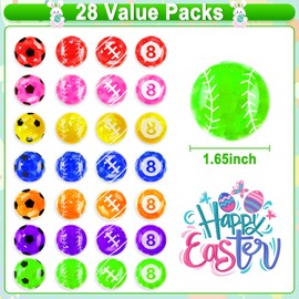28 Pack Sport-Themed Stress Balls for Kids & Adults - Easter Basket Essentials with Soccer Baseball Football Pool Sensory Balls, Squeeze Fidget Toys for Easter Gifts Party Favors, Anxiety Relief Gifts