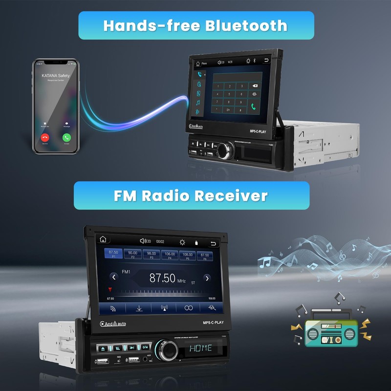 Inefala 7 Inch Single Din Flip Out Car Stereo with