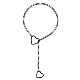 Heart O-ring Slip Chain Necklace for Women,Adjustable Lariat Y-Necklace for Men,Punk Gothic Stainless Steel Cuban Necklace for Women Girls,Size 24 '' 29 '' 34 ' (24, Black)