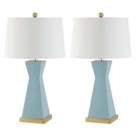 SAFAVIEH Lighting Collection Onder Robins Egg Blue/Gold 27-inch Table Lamp with USB Set of 2
