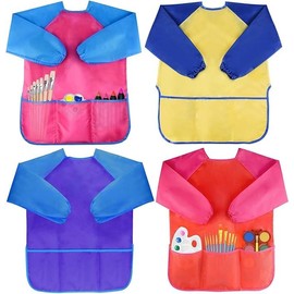 Amaza 2-Piece Children's Painting Apron with Velcro Fastening for Ages 2-8 Years long-sleeve