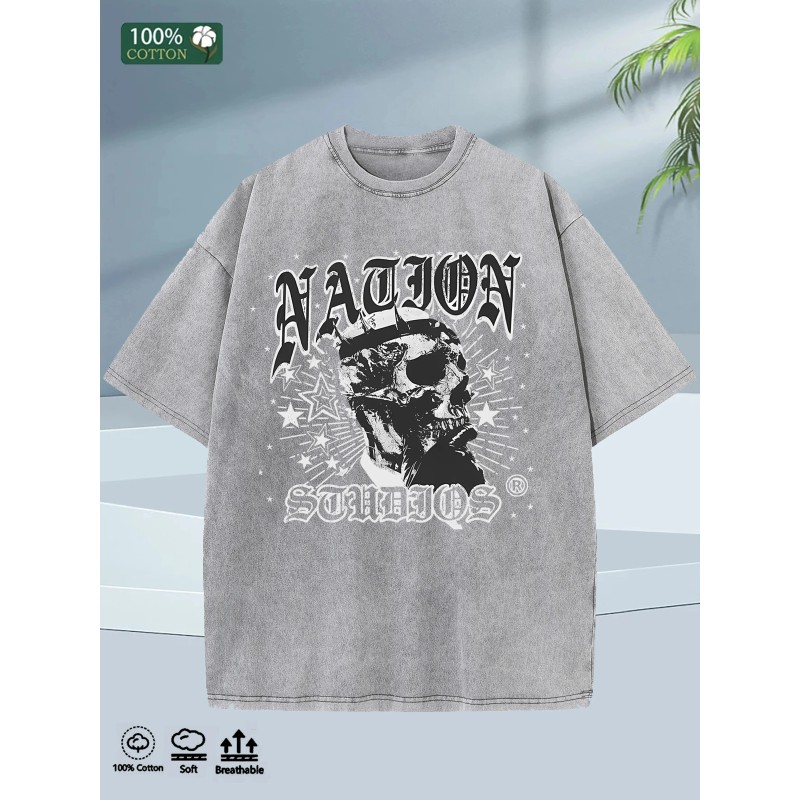 2025 Summer Mens Oversized Tee 100 Cotton Washed Soft Crew