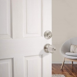 Gobrico Round Ball Entry Door Knob and Single Cylinder Deadbolt Lock Combination Sets with Same Key for Front and Entrance Door,Satin Nickel Door Handlesets,6 Pack