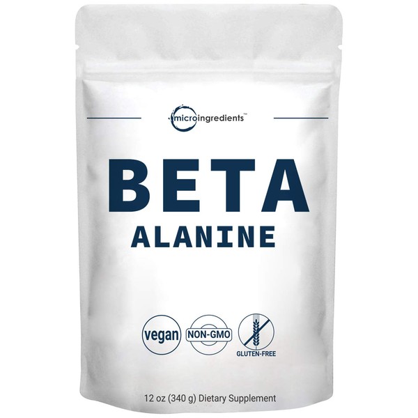 Micro Ingredients Beta Alanine Powder, 12 Ounce (340 Grams), Pure Beta Alanine Supplement, Helps Reduces Feelings of Fatigue and Increases Power & Training Volume, Non-GMO and Vegan Friendly