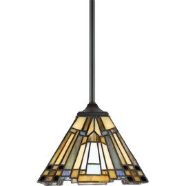 Quoizel TFIK1508VA Inglenook Tiffany Mini Pendant Lighting, 1-Light, 100 Watts, Valiant Bronze (7" H x 8" W)