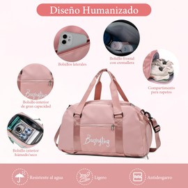 Mochila Gym Mujer, Maletas de Viaje Impermeable Gran Espacio, Maleta Deportiva con Compartimento para Zapatos,3 en 1 Bolsa de Deporte de Hombro y Mano Hombre y Mujer,para Escalada,Yoga(Rosa Sakura)