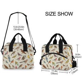 Glaphy Vintage Birds Lunch Bag Insulated Lunch Box Tote Bag Meal Prep Cooler Handbags for Women Men Adults