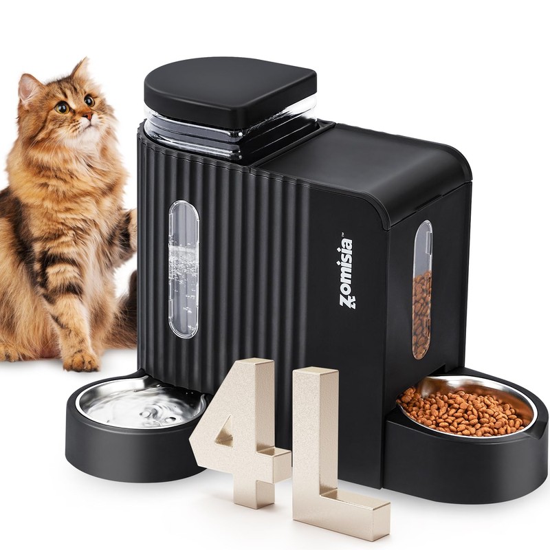 ZOMISIA Gravity Cat Feeder and Water Dispenser with 304 Stainless