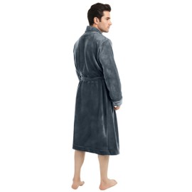 NY Threads Mens Robe, Luxury Plush Fleece Mens Bathrobe, Spa Bath Robe for Men, Small-Medium, Grey
