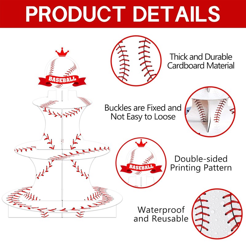 Baseball Birthday Decorations 3 Tier Baseball Theme Cupcake Stand Baseball