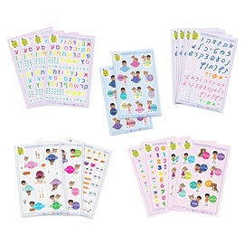 Lee Laa Lou 5 Sets. Hebrew and Jewish Stickers Starter Pack, Hebrew Classroom Stickers, Learn Hebrew, Hebrew Alphabet, Encouragement, Numbers, Shabbat and Kiddush
