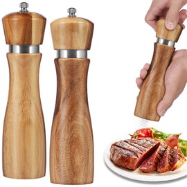 2Pcs Wood Salt and Pepper Grinder Set Manual Salt Pepper Mill Grinder Coarseness Adjustable Salt Grinder with Ceramic Core Refillable Mill Grinder Set Ergonomic Pepper Mill for Salt Chili Coriander