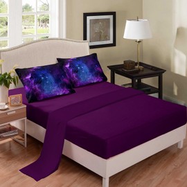NINENINE Galaxy Comforter Sets Space Bedding 5PCS Queen Size Comforter Sets for Girls Purple Bedding Set(1Comforter, 1Flat Sheet, 1Fitted Sheet, 2Pillowcases)…