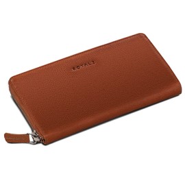 ROYALZ 'Lilly' Vintage Women's Large Purse with Zip Buffalo Leather RFID Protection Women Purse Landscape Format, Texas brown, Vintage