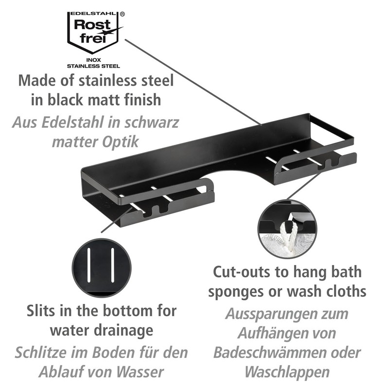WENKO Turbo-Loc® Altarella S Shower Rail Caddy, Black, No Drilling