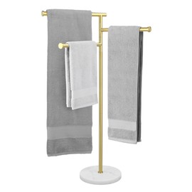 KES Freestanding Towel Racks for Bathroom, Free Standing Swivel Arms 3 Bath 40-Inch Floor Standing Towel Racks with Weighted Marble Base, SUS304 Stainless Steel Brushed Gold, BTH219-BZ