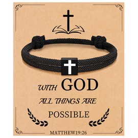 Sistble Confirmation Gifts for Teenage Boys, Easter Gifts for Men Black Cross Bracelet Inspirational Gifts Religious Baptism 1st Communion Gifts for Teen Boys Easter Basket Stuffers Cross Jewelry
