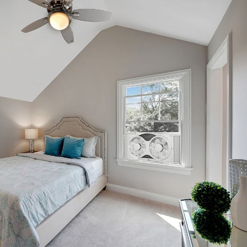 Comfort Zone Twin Window Fan with Remote Control, Removable Cover,