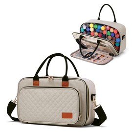 Mecozone Acrylic Paint Organizers Fits up to 54 Bottles 2 oz, Acrylic Paint Carry Case with Shoulder Strap for Art Supply Storage, Beige