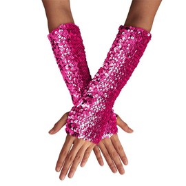Eyret Sparkly Sequin Fingerless Gloves - Elastic Glitter Rave Party Fashion Gloves for Women and Girls (Hot Pink)