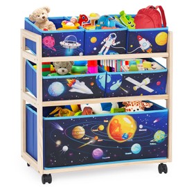 kids Toy Storage Organizer with Wheels, Utility Rolling Cart with Large Storage Capacity for Bedroom, Toy Room, Playroom - Hold Toys, Books, Blankets (Blue)