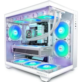 MUSETEX ATX PC Case, 6 PWM ARGB Fans Pre-Installed, 360MM RAD Support, Type-C Gaming PC Case, 270° Full View Tempered Glass Mid Tower, Pure White ATX Computer Case,Y6