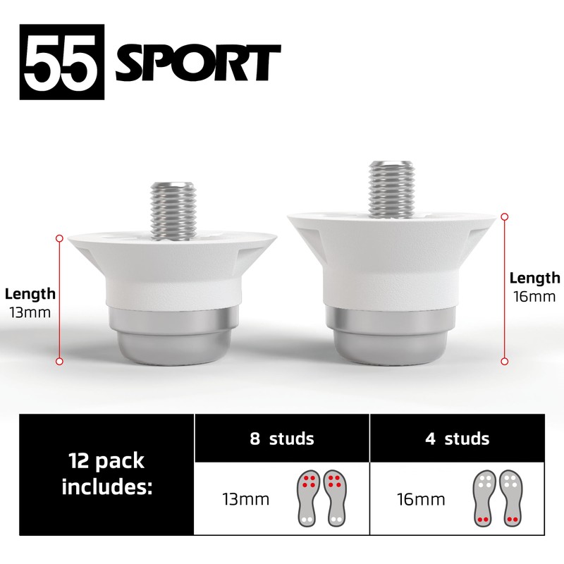 55 Sport World Cup Metal-Tipped Replacement Football Studs - 12