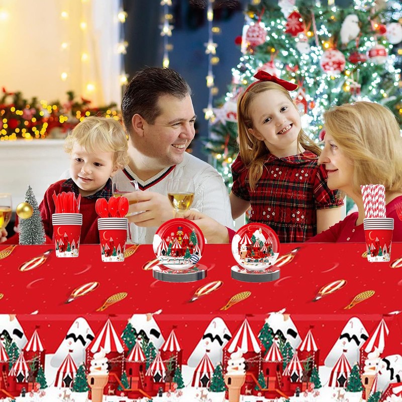 COSORO 137 * 274cm Plastic Christmas Tablecloths, Large Xmas Table