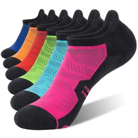 CS CELERSPORT 6 Pack Women's Ankle Running Socks Cushioned Low Cut Tab Athletic Socks, Black Multicolored, Small