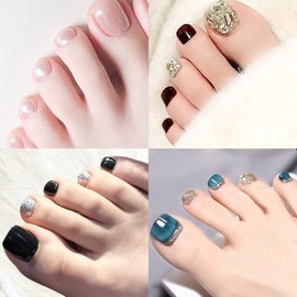 Kisssmith Pedi Tip Pedicure Artificial Toenail Self Nail Art 4 Types x 24p, 1 Piece, Mixed Color Luxury Series / 키스미스 페디팁 페디큐어 인조발톱 셀프 네일 아트 4종타입 x 24p, 1개, 혼합색상 럭셔리 시리즈