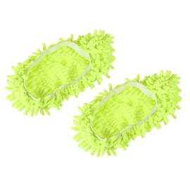 MECCANIXITY Washable Cleaning Shoes Cover Multifunction Chenille Duster Mop Slippers Foot Socks for House Floor, Pack of 2 Green