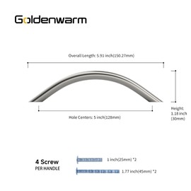 goldenwarm 10 Pack Bow Kitchen Cabinet Door Handles 128mm Cupboards Drawers,Brushed Nickel Drawer Furniture Handles,Pull Handle Stainless Steel