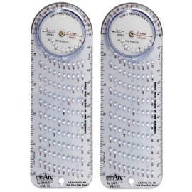 Safe-T 46110 mmArc Protractor Compass Plus, 15.8 cm Long, Made of Clear Plastic with Bluish Hue, Semicircular Side with Rotating Disc Inset on One Edge, Allows Direct View of Vertex Points - Pack of 2