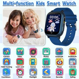 Kids Smart Watch Gift for Boys Ages 3-12, IP67 Waterproof, 32 Puzzle Games, HD Touchscreen Dual Camera Video Pedometer Music Player, Kids Watch Toy Birthday Gifts for Boys Ages 5 6 7 8 9 10 (Blue)